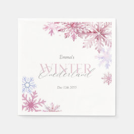Pink Snowflake Winter Wonderland First Birthday  スタンダードカクテルナプキン
