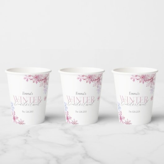 Pink Snowflake Winter Wonderland First Birthday 紙コップ (複数)