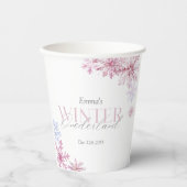 Pink Snowflake Winter Wonderland First Birthday 紙コップ (正面)