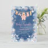 Pink Snowflakes Blue Winter Girl Baby Sprinkle 招待状 (スタンド正面)