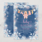 Pink Snowflakes Its Cold Outside  Baby Shower 招待状 (正面/裏面)