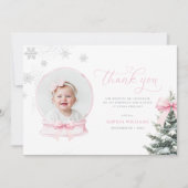 Pink Snowglobe Winter Onederland First Birthday Th サンキューカード (正面)