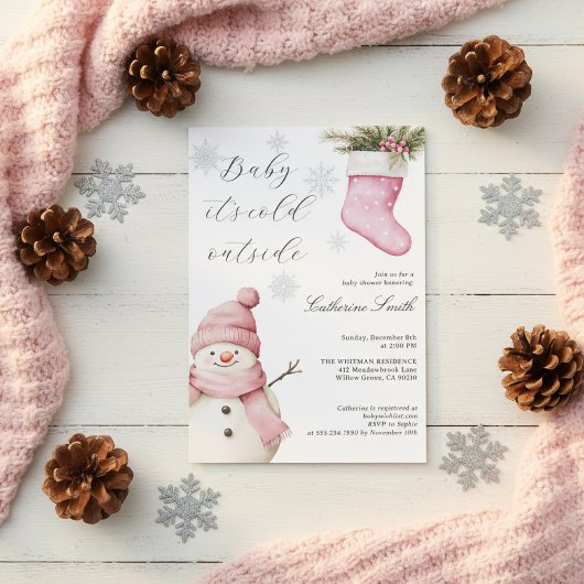Pink Snowman “Baby It’s Cold Outside” Baby Shower 招待状