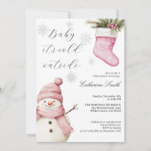 Pink Snowman “Baby It’s Cold Outside” Baby Shower 招待状 (正面)