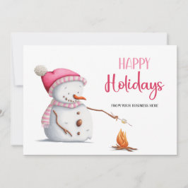 Pink Snowman Marshmallows Happy Holidays Business シーズンカード