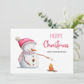 Pink Snowman Marshmallows Merry Christmas Business シーズンカード (スタンド正面)