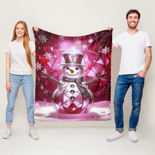 Pink Snowman Snowflakes Fleece Blanket フリースブランケット (インサイチュ)
