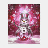 Pink Snowman Snowflakes Fleece Blanket フリースブランケット (正面)