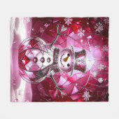 Pink Snowman Snowflakes Fleece Blanket フリースブランケット (正面(横))