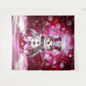 Pink Snowman Snowflakes Holiday Backdrop タペストリー (正面(横))