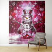 Pink Snowman Snowflakes Holiday Backdrop タペストリー (インサイチュ)