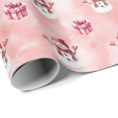 Pink Snowman Winter Decorative ラッピングペーパー (ロールコーナー)
