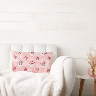 Pink Snowman Winter Decorative ランバークッション