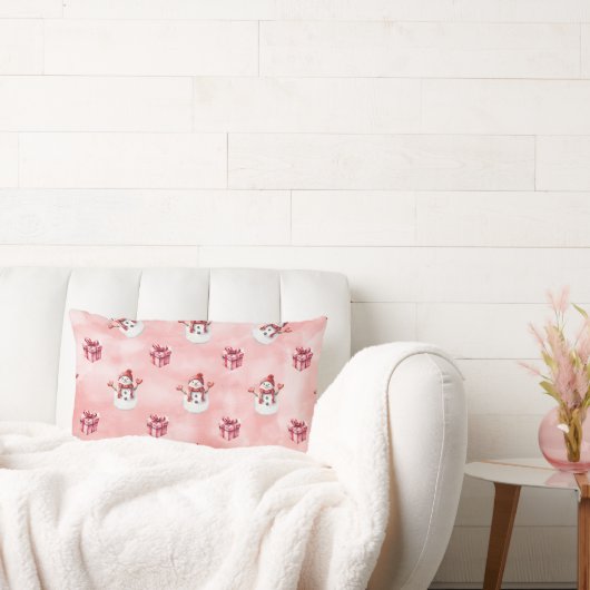 Pink Snowman Winter Decorative ランバークッション (ソファ)