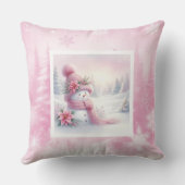Pink Snowman Winter Forest Soft Kids Gift Cushion クッション (裏面)