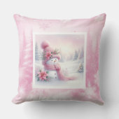 Pink Snowman Winter Forest Soft Kids Gift Cushion クッション (正面)