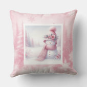 Pink Snowman Winter Scene Pinkmas Pillow Decor クッション (裏面)