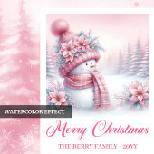 Pink Snowman Winter Scene Pinkmas Pillow Decor クッション