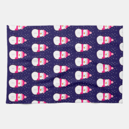 Pink Snowman with Snow Flurry  キッチンタオル