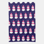 Pink Snowman with Snow Flurry  キッチンタオル (縦)