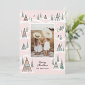 Pink Snowy A-Frames Winter Cabin Photo シーズンカード (スタンド正面)