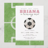 Pink Soccer Ball Girls 6th or 7th Birthday Party  招待状 (正面/裏面)