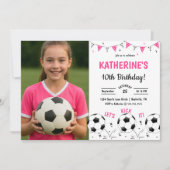 Pink Soccer Birthday Party Photo 招待状 (正面)