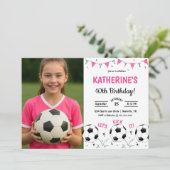 Pink Soccer Birthday Party Photo 招待状 (スタンド正面)