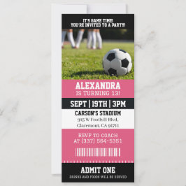 Pink Soccer Girl Ticket Birthday Party 招待状