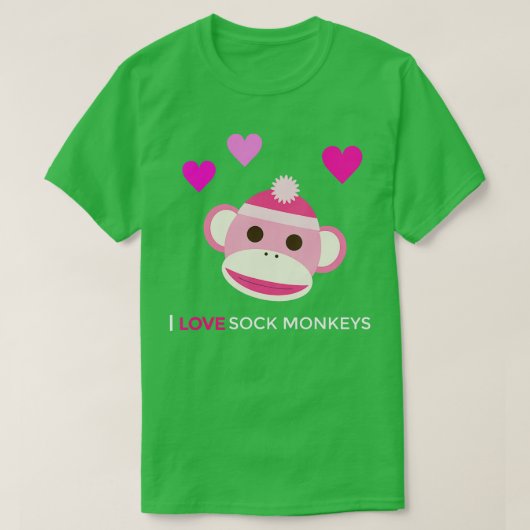 Pink Sock Monkey I Love Sock Monkeys Tシャツ (デザイン正面)