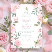 Pink soft floral wedding  招待状