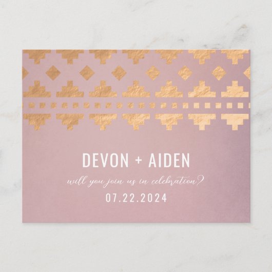 Pink Southwest Gleamの結婚返信はがき インビテーションポストカード (正面)