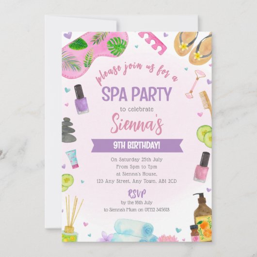 Pink Spa Party Birthday Invitation Pamper & Relax 招待状 (正面)