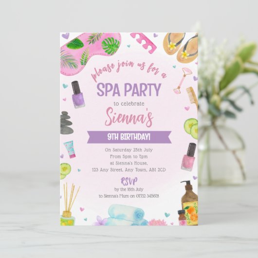 Pink Spa Party Birthday Invitation Pamper & Relax 招待状 (スタンド正面)
