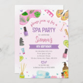 Pink Spa Party Birthday Invitation Pamper & Relax 招待状 (正面/裏面)
