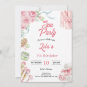 Pink Spa Party Invitation for Girl's 7th Birthday 招待状 (正面)
