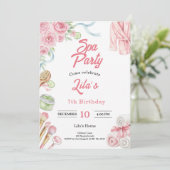 Pink Spa Party Invitation for Girl's 7th Birthday 招待状 (スタンド正面)