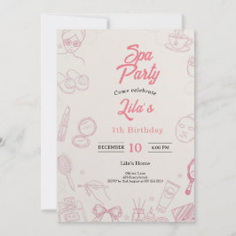 Pink Spa Party Invitation for Girl's 7th Birthday 招待状