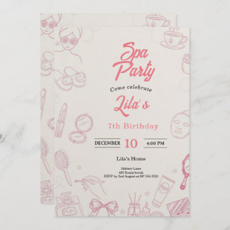 Pink Spa Party Invitation for Girl's 7th Birthday 招待状