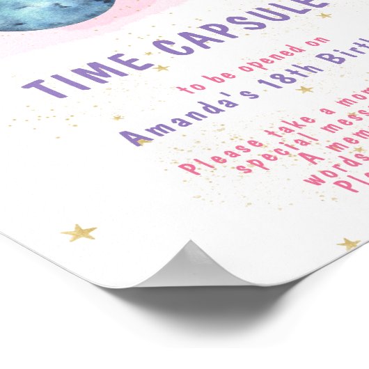 Pink Space Galaxy Time Capsule 1st birthday ポスター (角)