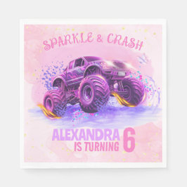 Pink Sparkle and Crash Monster Truck Girl Birthday スタンダードランチョンナプキン
