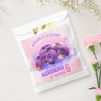 Pink Sparkle and Crash Monster Truck Girl Birthday フェイバーバッグ