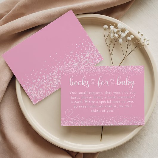 Pink Sparkle Books for Baby Heart Script エンクロージャーカード