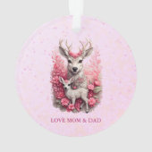 Pink Sparkle Deer and Floral Christmas Keepsake オーナメント (裏面)