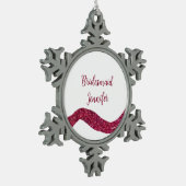 Pink sparkle glitter add bridesmaid name gift thro スノーフレークピューターオーナメント (左)