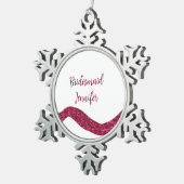 Pink sparkle glitter add bridesmaid name gift thro スノーフレークピューターオーナメント (右)