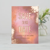 Pink Sparkle Hobreフォトオーバーレイ日付を保存 箔招待状 (立ち正面)