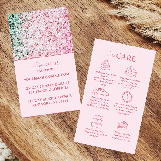 Pink Sparkle Minimal Branding Cake Care  名刺