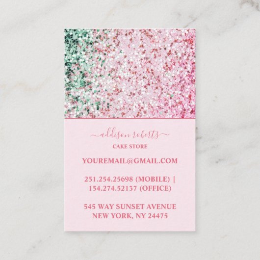 Pink Sparkle Minimal Branding Cake Care  名刺 (裏面)
