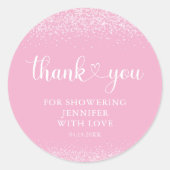 Pink Sparkle Thank You Heart Script Sticker ラウンドシール (正面)